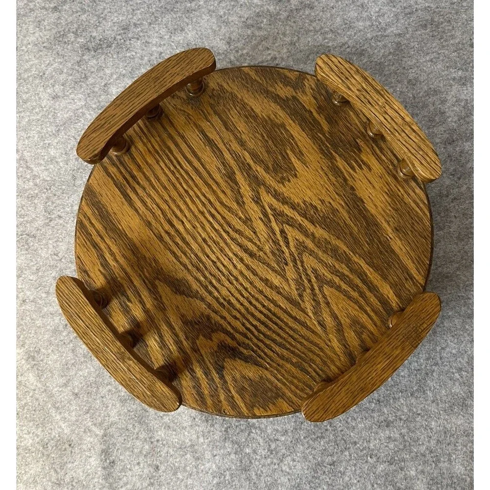Vintage Lazy Susan Turntable Handcrafted Solid Oak 11